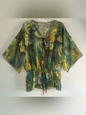 Pretty Young Thing Y2K Sheer Abstract Watercolor Floral Kimono Top M